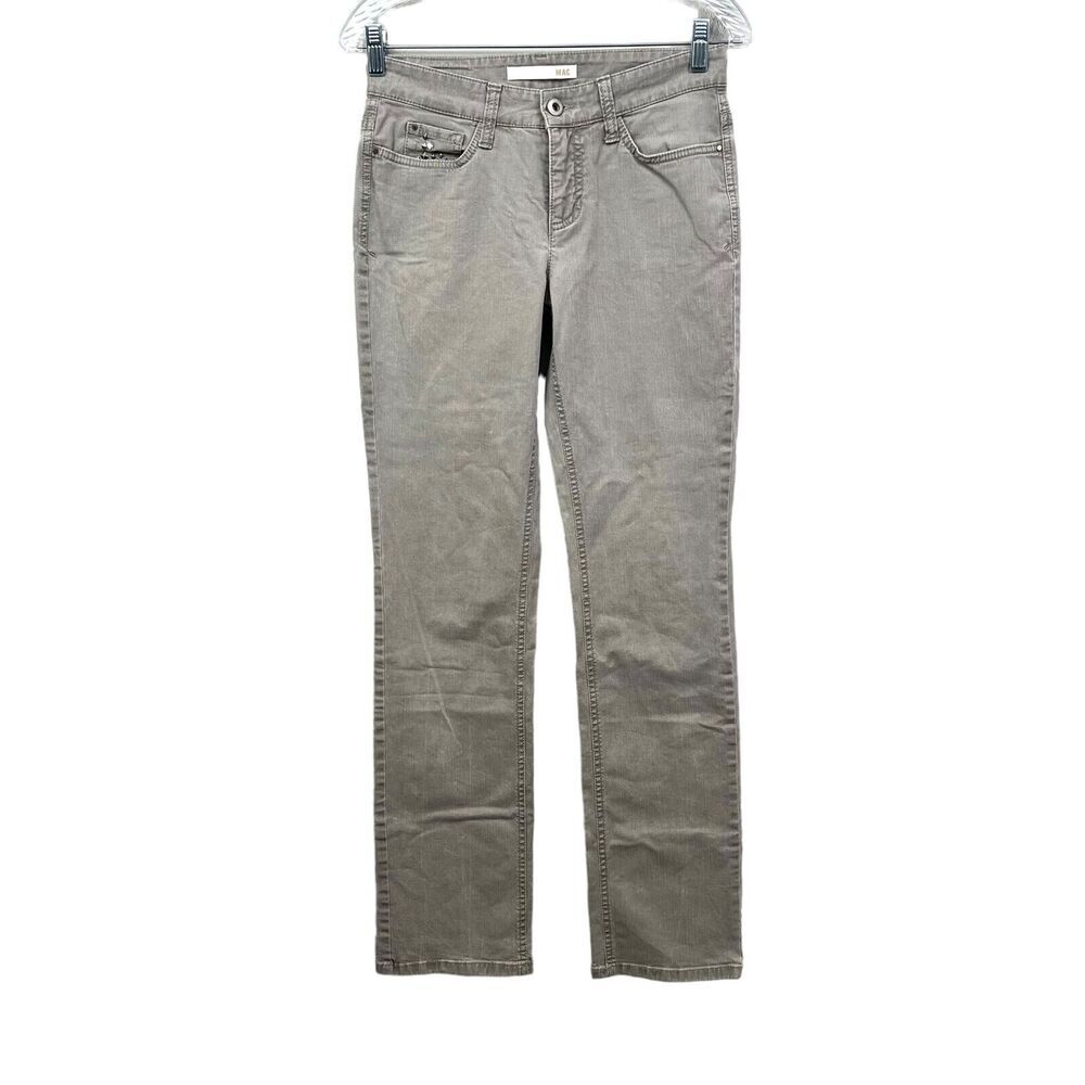 MAC Womens Jeans Angela Beat Slim Straight Stretch Studded Pockets Taupe SZ 34*